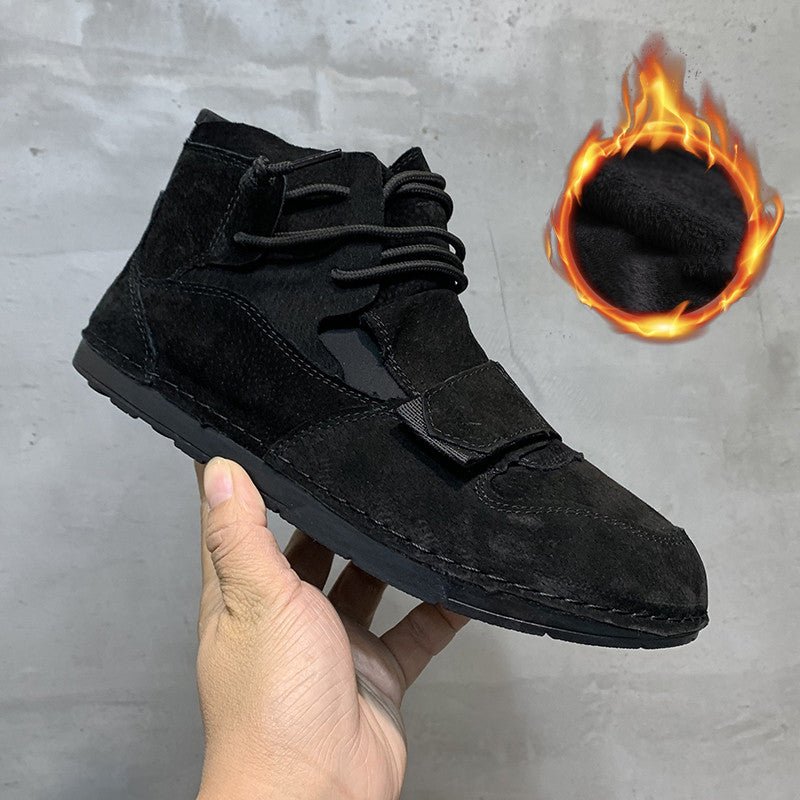 High Top Trendy Men Leather Velcro Shoes - InspiredGrabs.com