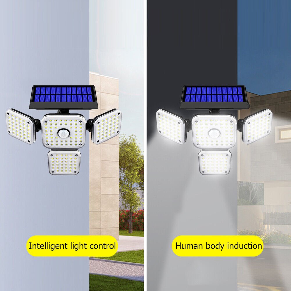 144 LED Solar Power PIR Motion Sensor Light 4-Head Outdoor Security Waterproof - InspiredGrabs.com