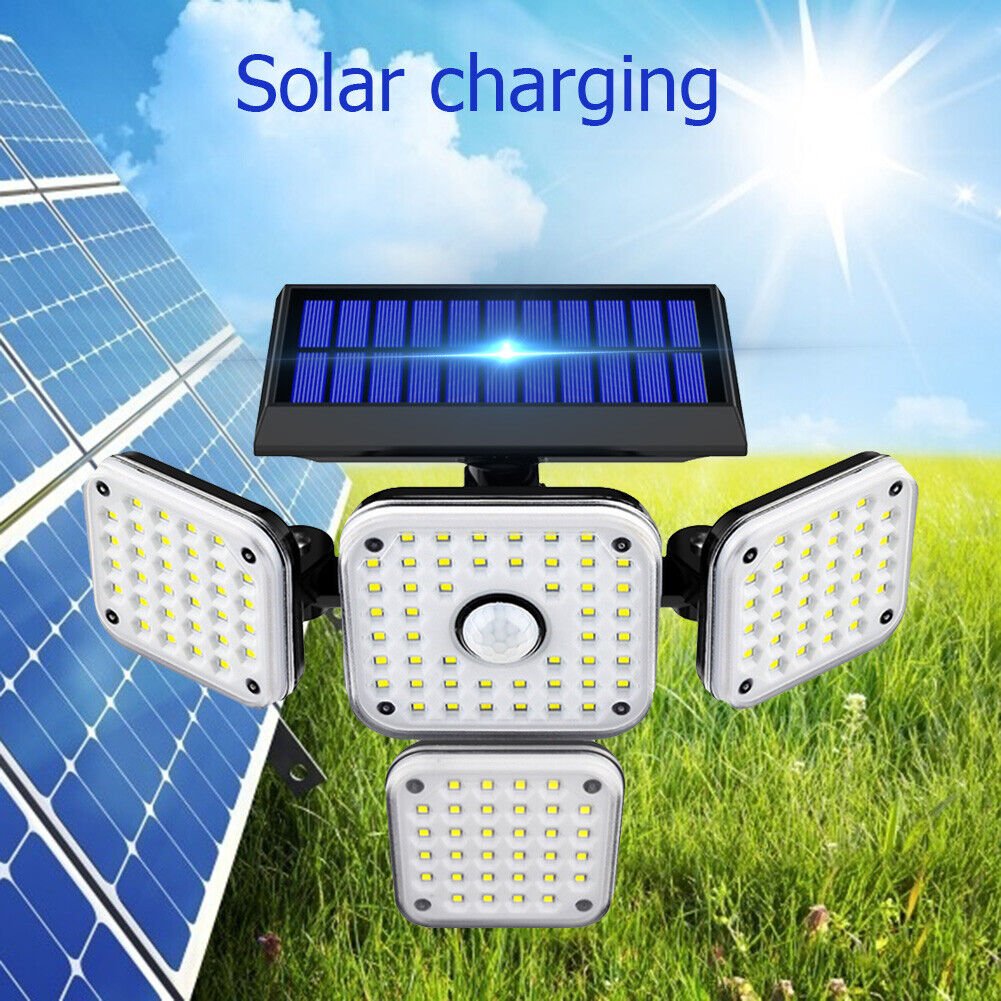 144 LED Solar Power PIR Motion Sensor Light 4-Head Outdoor Security Waterproof - InspiredGrabs.com