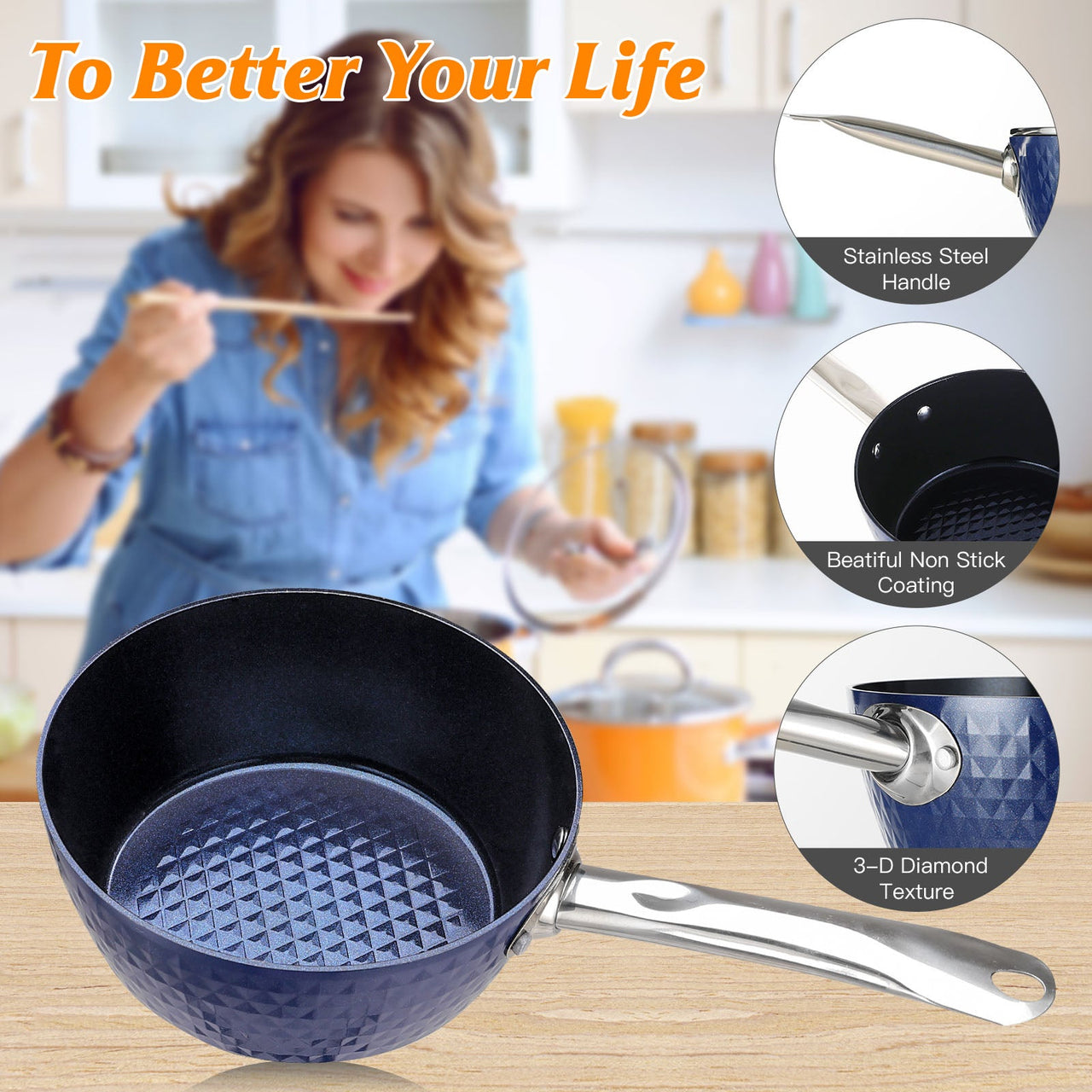 Induction Saucepan with Lid, 18cm 1.5L Milk Pan Nonstick Saucepan, Aluminum Ceramic Coating Cooking Pot - PFOA Free with Stainless Steel Handle, Suitable for All Hobs Types - InspiredGrabs.com