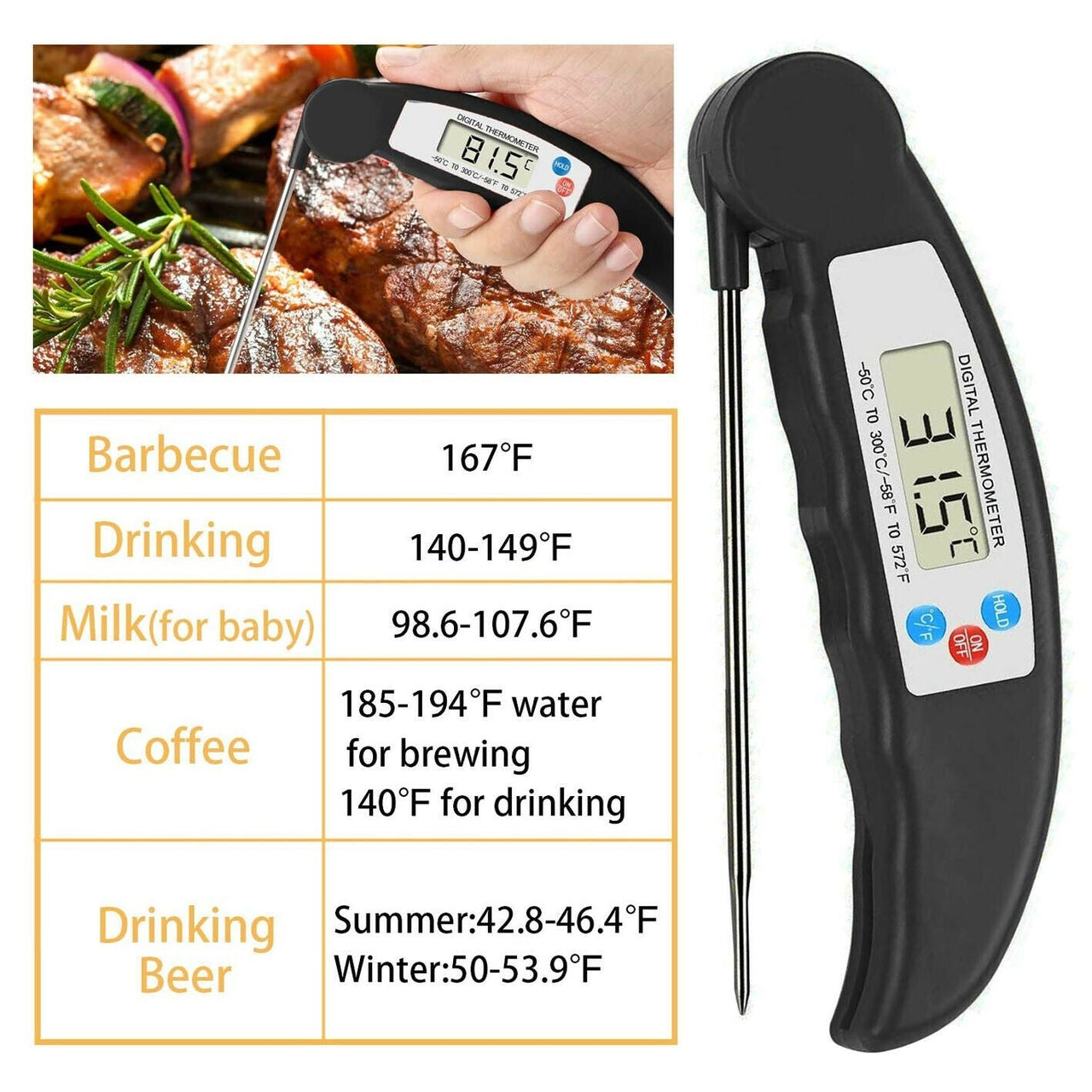 Instant-read Meat Thermometer Digital Electronic Food Temp Kitchen Cooking Grill - InspiredGrabs.com