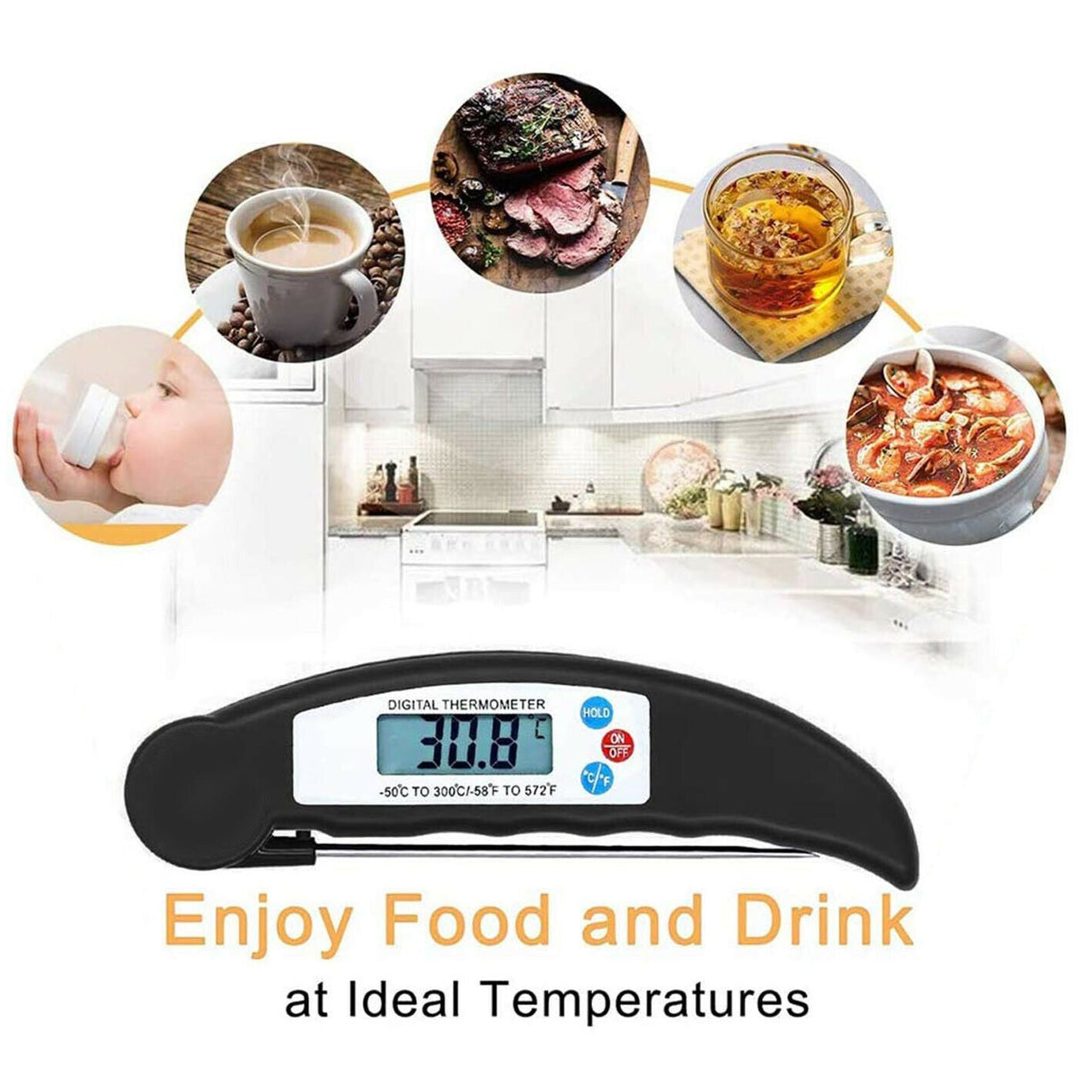 Instant-read Meat Thermometer Digital Electronic Food Temp Kitchen Cooking Grill - InspiredGrabs.com