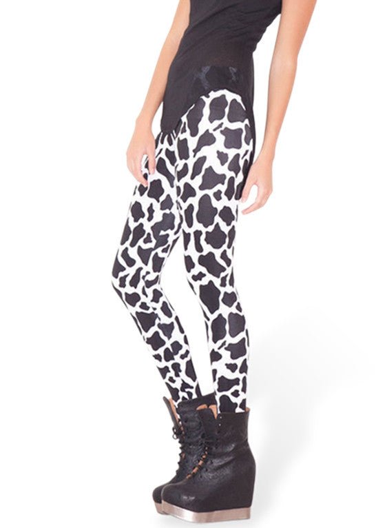 Introducing our sleek and stylish Cow Black Spot Tight Leggings - InspiredGrabs.com