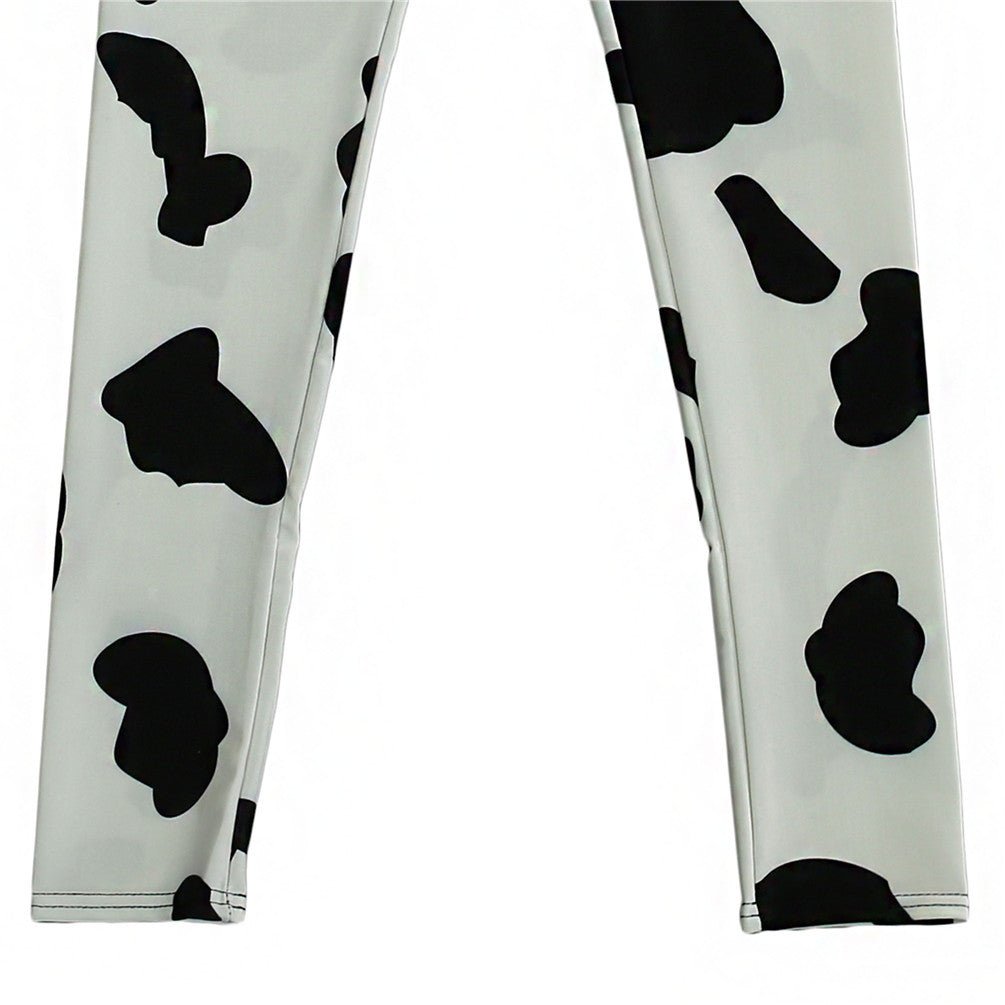 Introducing our sleek and stylish Cow Black Spot Tight Leggings - InspiredGrabs.com