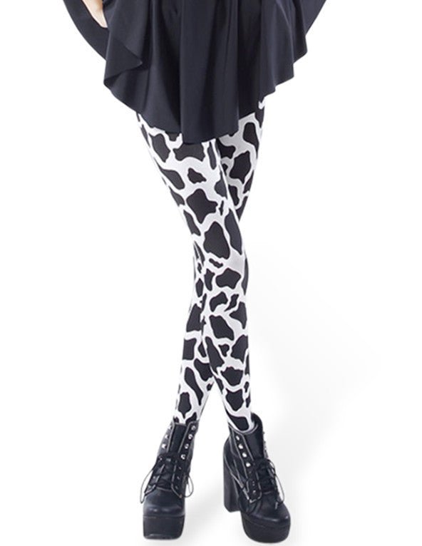 Introducing our sleek and stylish Cow Black Spot Tight Leggings - InspiredGrabs.com