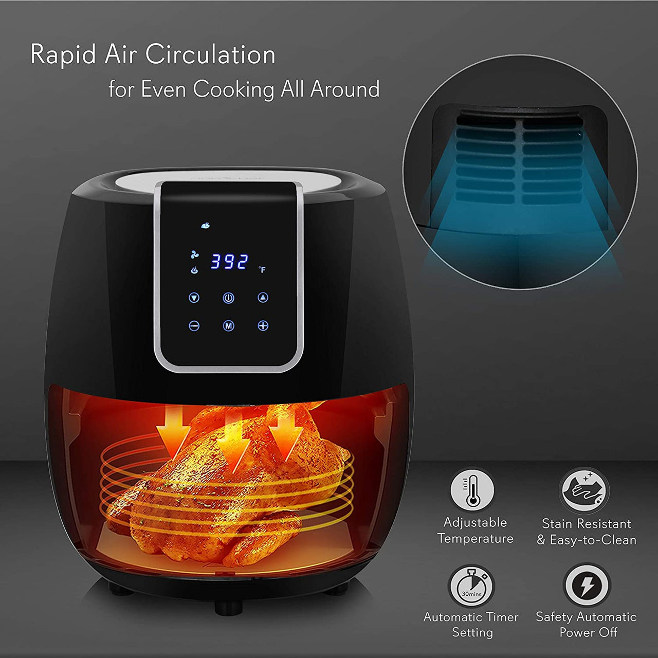 7QT Digital Air Fryer Non Stick Fry Basket Electric Oilless Kitchen Hot Air Frying Convection Multi Cooker - InspiredGrabs.com