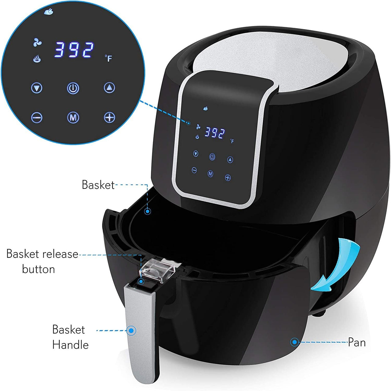 7QT Digital Air Fryer Non Stick Fry Basket Electric Oilless Kitchen Hot Air Frying Convection Multi Cooker - InspiredGrabs.com