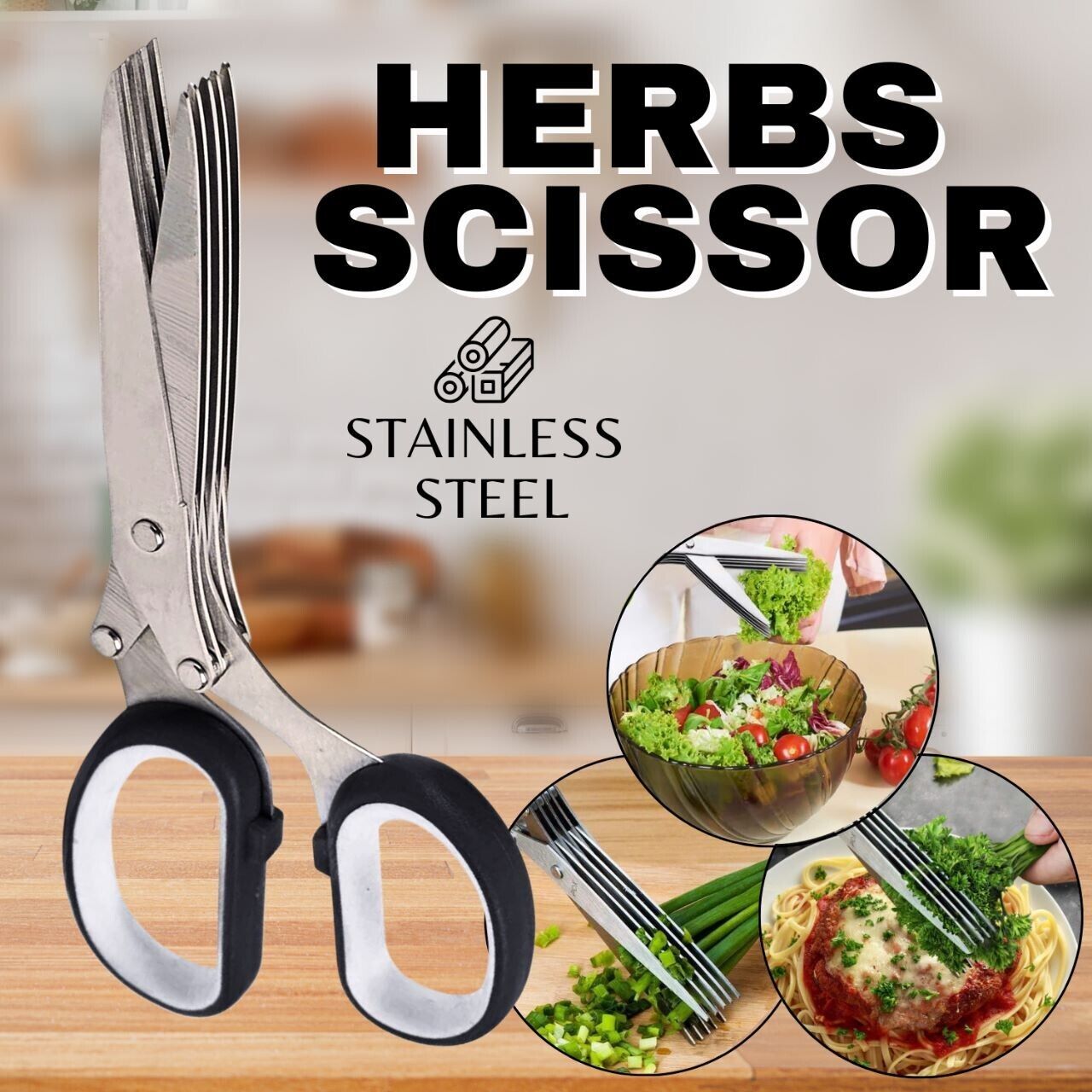 Herb Scissors Set with 5 Blades and Cover - Multipurpose Kitchen Chopping Shear - InspiredGrabs.com