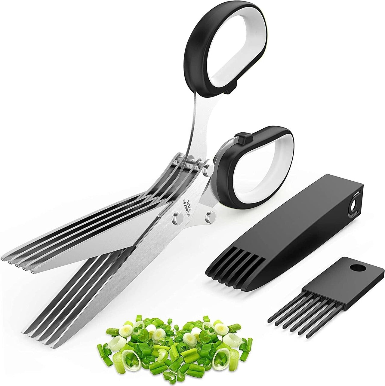 Herb Scissors Set with 5 Blades and Cover - Multipurpose Kitchen Chopping Shear - InspiredGrabs.com