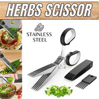 Thumbnail for Herb Scissors Set with 5 Blades and Cover - Multipurpose Kitchen Chopping Shear - InspiredGrabs.com