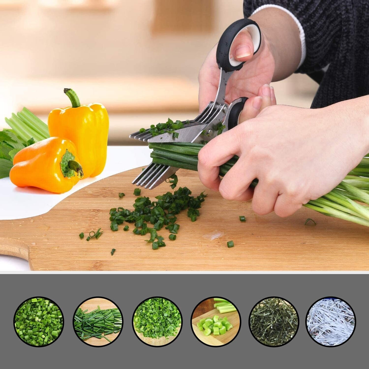 Herb Scissors Set with 5 Blades and Cover - Multipurpose Kitchen Chopping Shear - InspiredGrabs.com