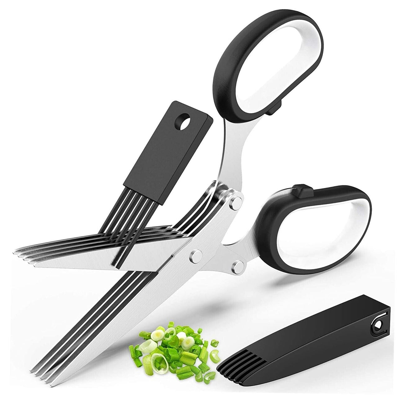 Herb Scissors Set with 5 Blades and Cover - Multipurpose Kitchen Chopping Shear - InspiredGrabs.com