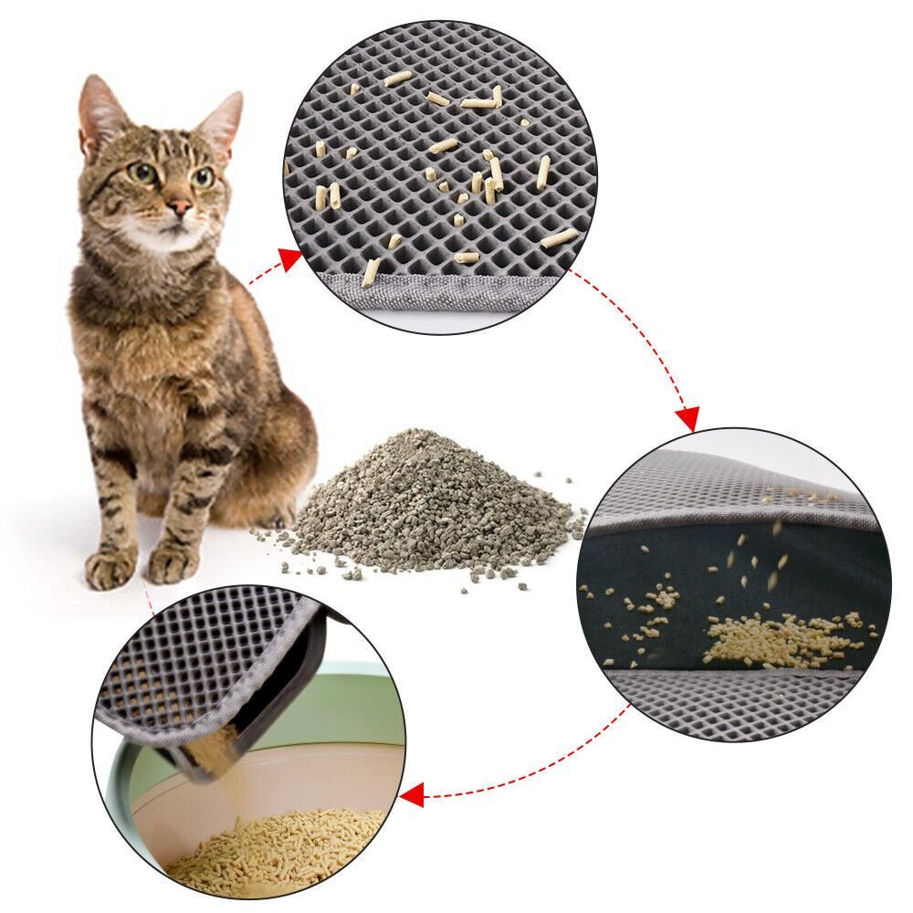 Kitty Cat Litter Mat Trapping Honeycomb Double Layer Design Waterproof Double Layer EVA Cat Litter Pad Waterproof Non-slip Sand Basin Filter Kitten Dog Washable Mattress - InspiredGrabs.com