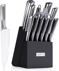 Thumbnail for Kitchen Knife Set. LapEasy 15 Piece Knife Sets with Block Chef Knife Stainless Steel Hollow Handle Cutlery with Manual Sharpener - InspiredGrabs.com