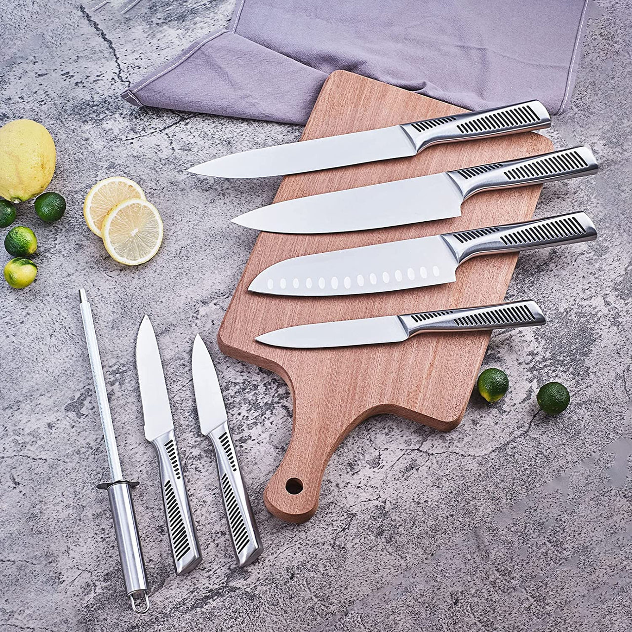 Kitchen Knife Set. LapEasy 15 Piece Knife Sets with Block Chef Knife Stainless Steel Hollow Handle Cutlery with Manual Sharpener - InspiredGrabs.com