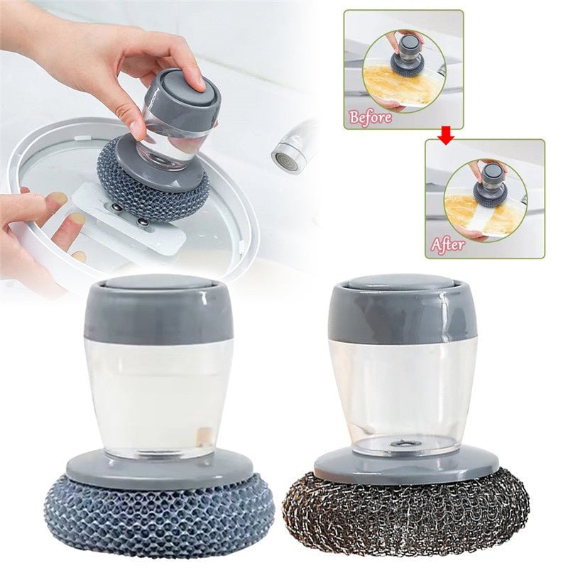 Kitchen Soap Dispensing Palm Brush Cleaner Push-type Brush Kitchen Detergent Tools - InspiredGrabs.com