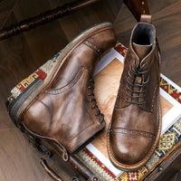 Thumbnail for Leather British Martin Boots Men's High-top Leather Shoes - InspiredGrabs.com