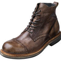 Thumbnail for Leather British Martin Boots Men's High-top Leather Shoes - InspiredGrabs.com