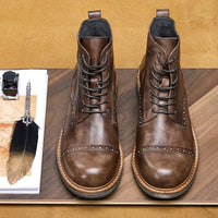 Thumbnail for Leather British Martin Boots Men's High-top Leather Shoes - InspiredGrabs.com