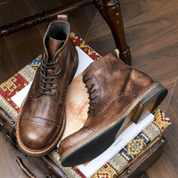 Thumbnail for Leather British Martin Boots Men's High-top Leather Shoes - InspiredGrabs.com