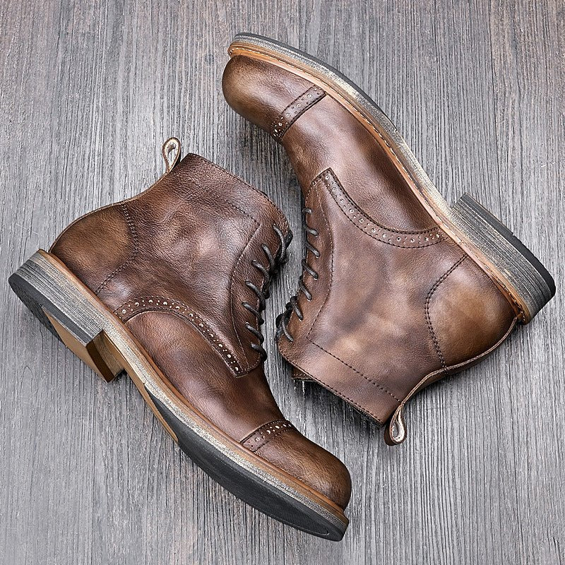 Leather British Martin Boots Men's High-top Leather Shoes - InspiredGrabs.com