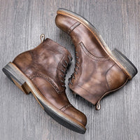 Thumbnail for Leather British Martin Boots Men's High-top Leather Shoes - InspiredGrabs.com