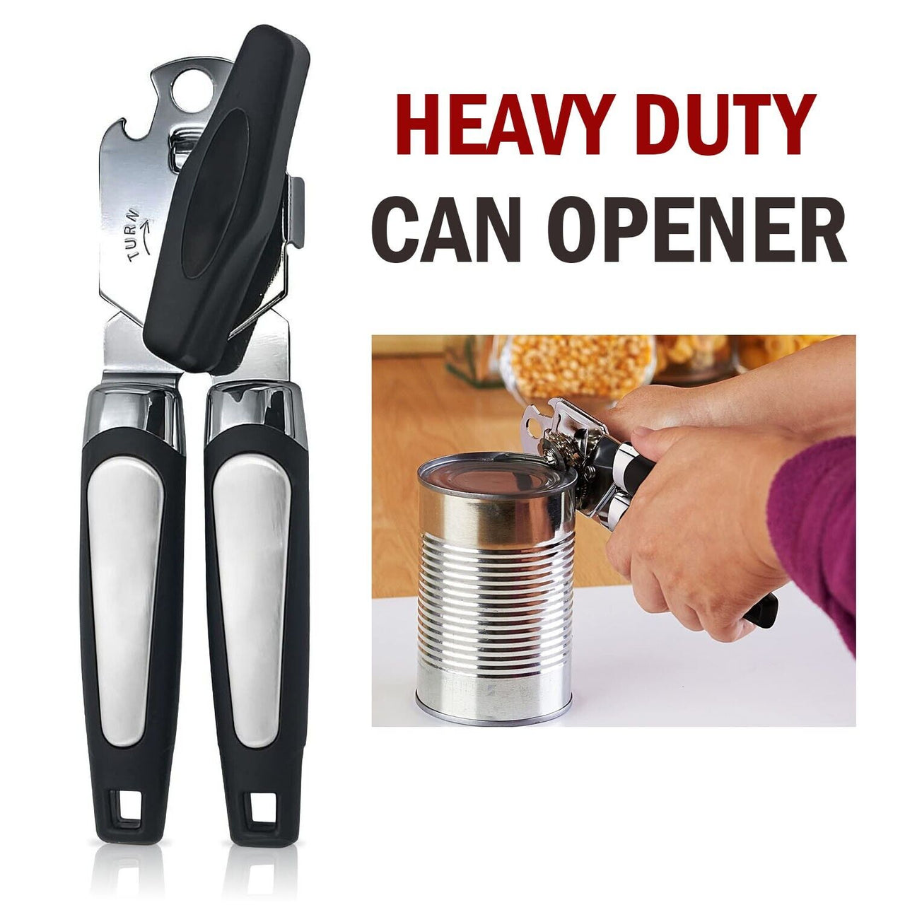 Manual Can Opener Smooth Edge Heavy Duty Stainless Steel Blades Beer Opener - InspiredGrabs.com