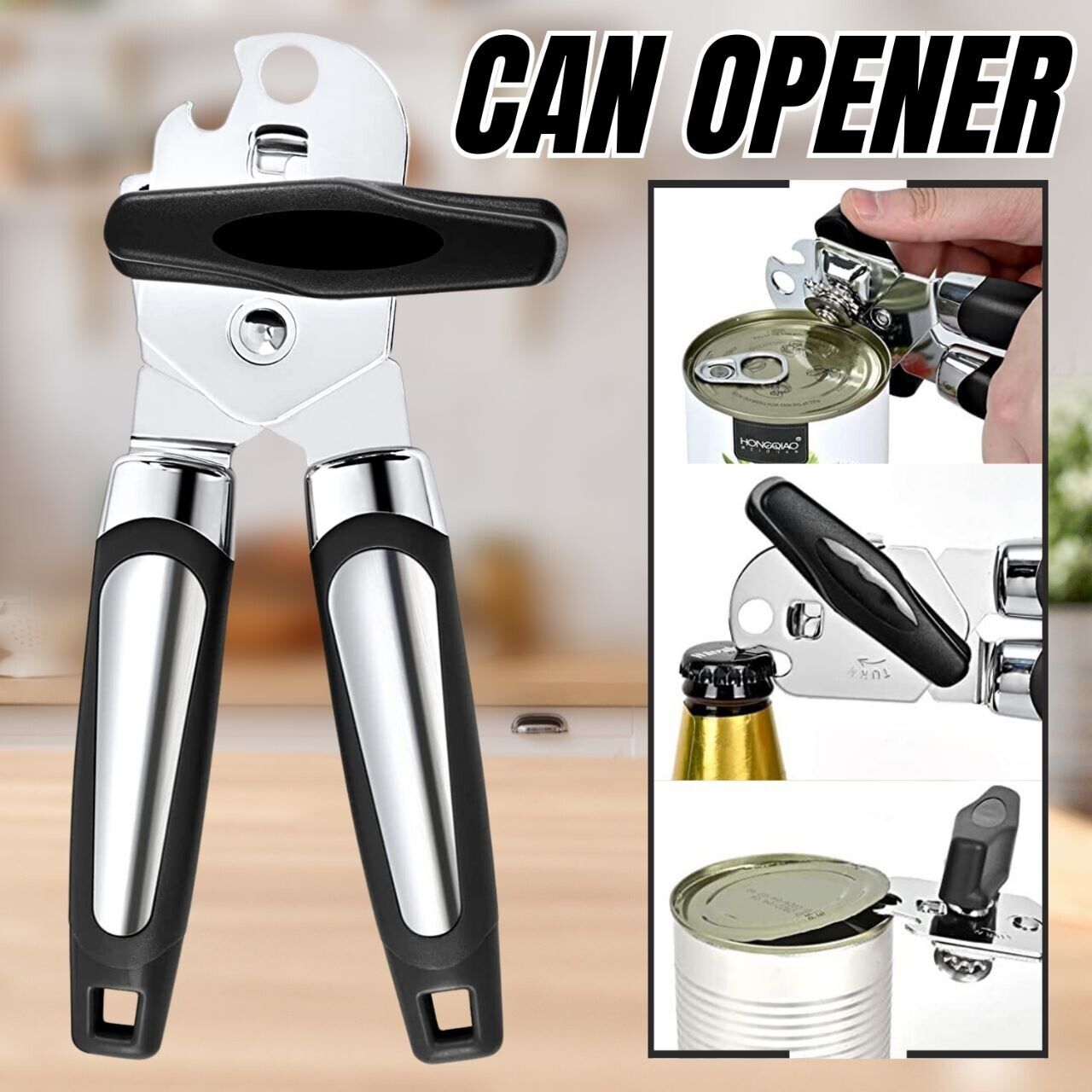 Manual Can Opener Smooth Edge Heavy Duty Stainless Steel Blades Beer Opener - InspiredGrabs.com