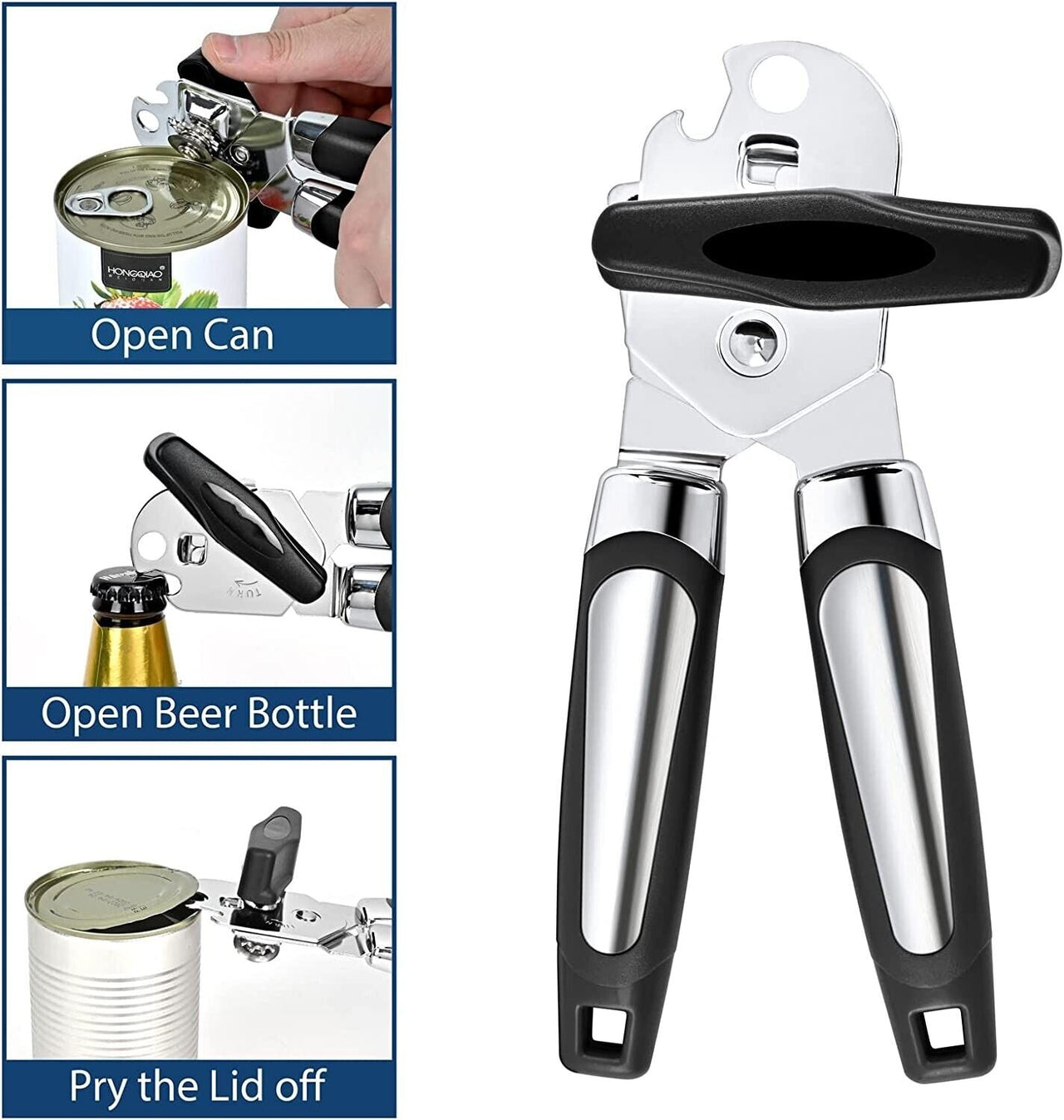 Manual Can Opener Smooth Edge Heavy Duty Stainless Steel Blades Beer Opener - InspiredGrabs.com