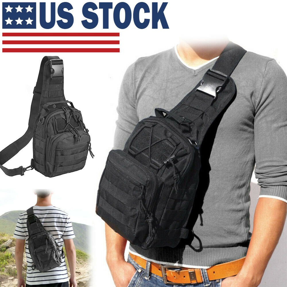 Men Backpack Tactical Sling Bag Chest Shoulder Body Molle Day Pack Pouch Black - InspiredGrabs.com