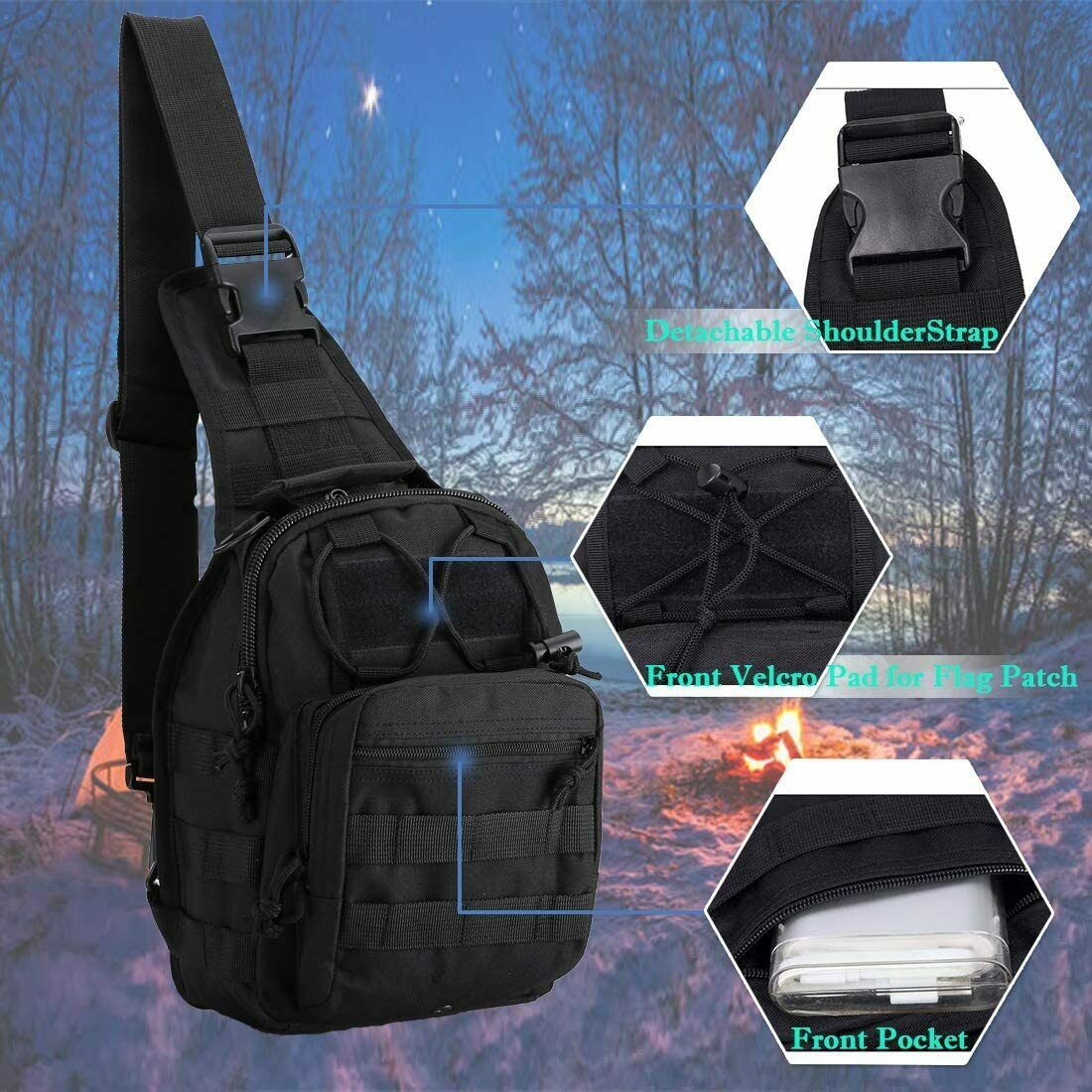 Men Backpack Tactical Sling Bag Chest Shoulder Body Molle Day Pack Pouch Black - InspiredGrabs.com
