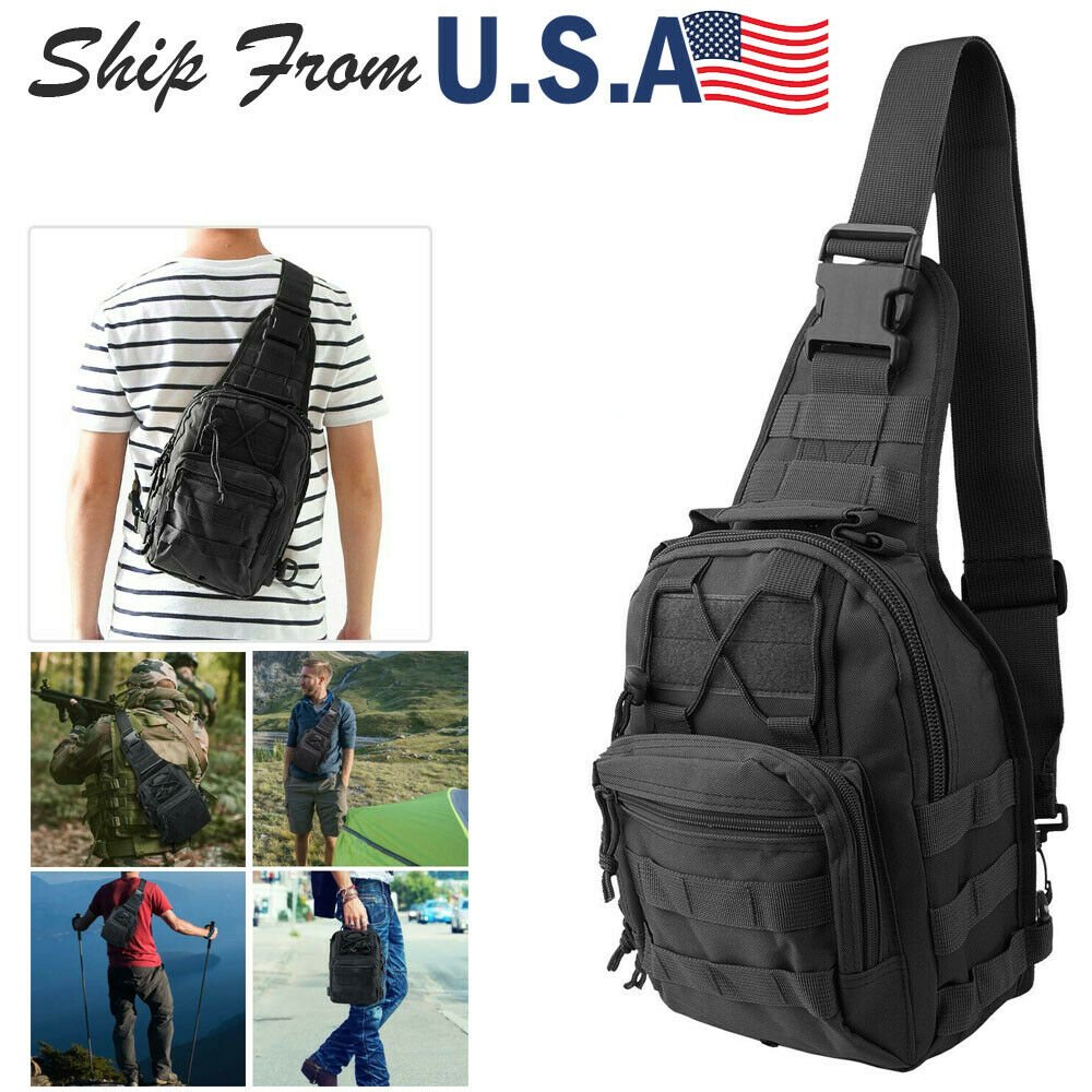 Men Backpack Tactical Sling Bag Chest Shoulder Body Molle Day Pack Pouch Black - InspiredGrabs.com