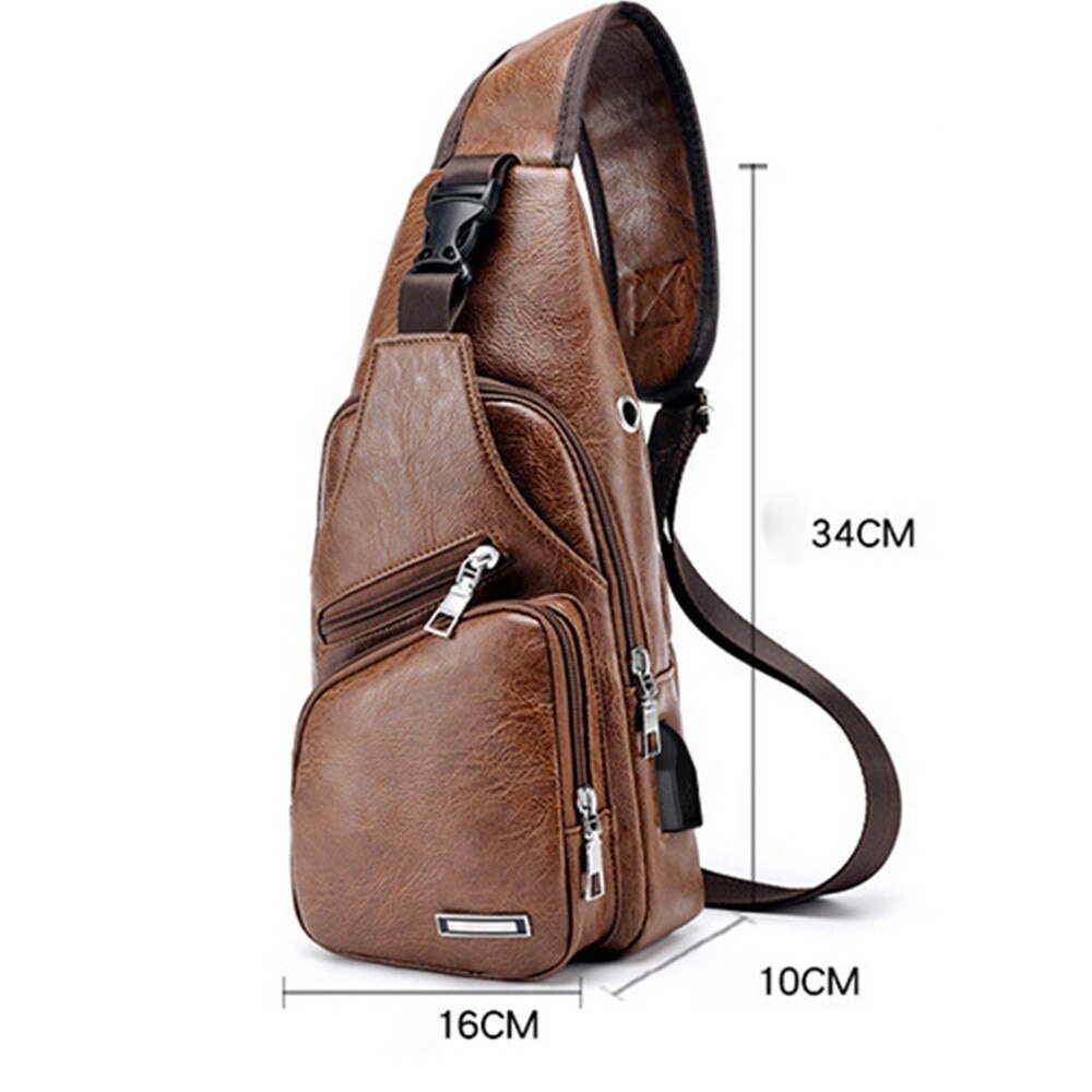 Men USB Charging Bag Men Chest Bag for Custom PU PVC Shoulder Bag Diagonal Package Messenger Travel Bag Crossbody Bags - InspiredGrabs.com