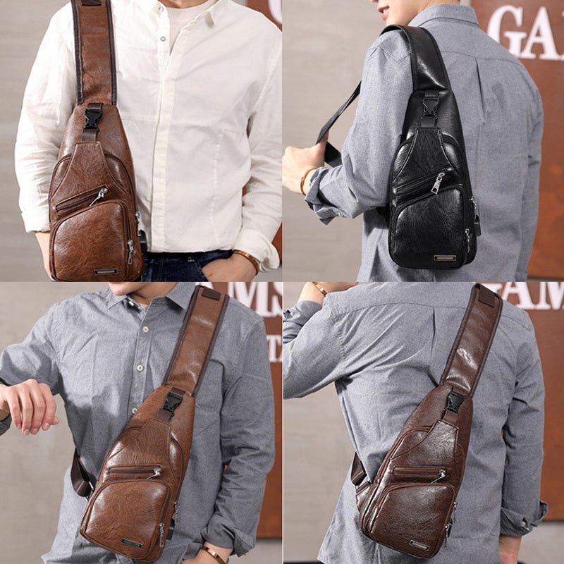 Men USB Charging Bag Men Chest Bag for Custom PU PVC Shoulder Bag Diagonal Package Messenger Travel Bag Crossbody Bags - InspiredGrabs.com