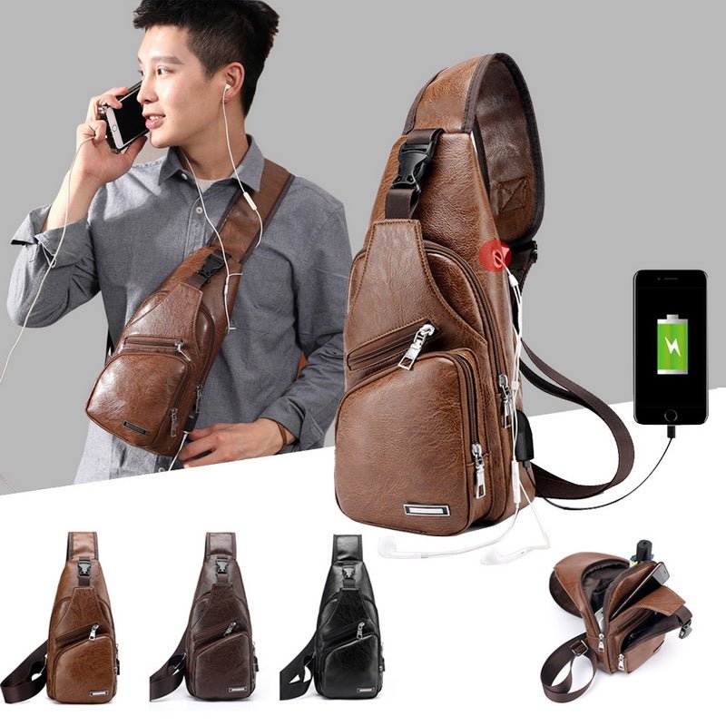 Men USB Charging Bag Men Chest Bag for Custom PU PVC Shoulder Bag Diagonal Package Messenger Travel Bag Crossbody Bags - InspiredGrabs.com