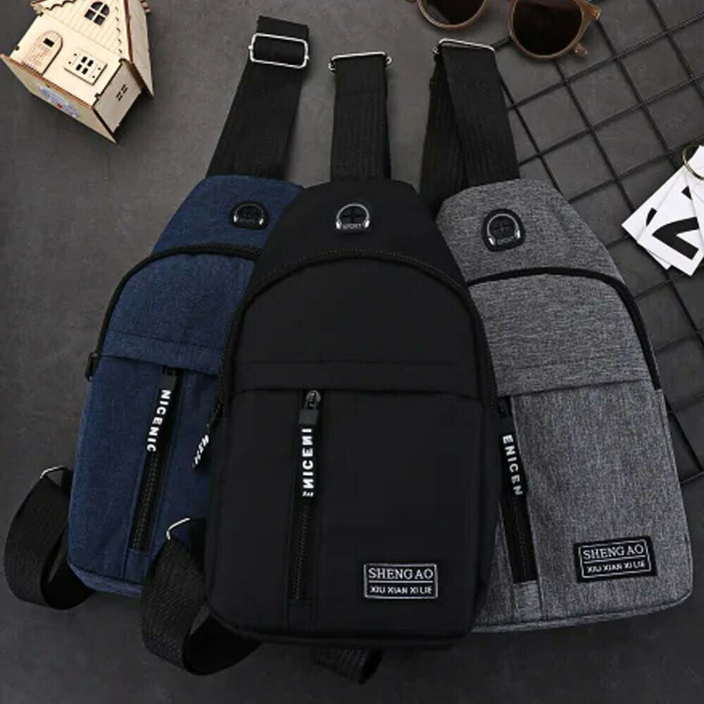 Men's Sling Bag Cross Body Handbag Chest Bag Shoulder Pack Sports Travel Backpack Black by KT Deals - InspiredGrabs.com