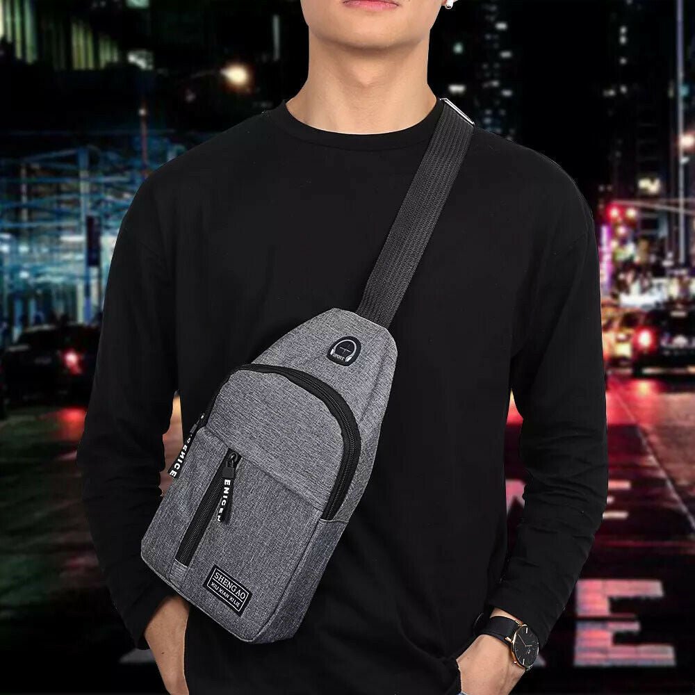 Men's Sling Bag Cross Body Handbag Chest Bag Shoulder Pack Sports Travel Backpack Black by KT Deals - InspiredGrabs.com