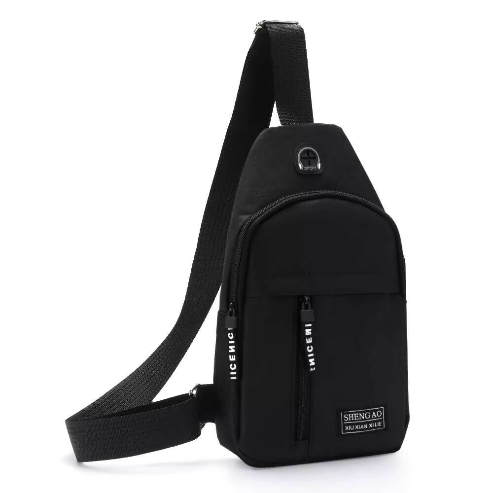 Men's Sling Bag Cross Body Handbag Chest Bag Shoulder Pack Sports Travel Backpack Black by KT Deals - InspiredGrabs.com