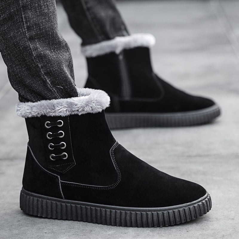 Men's Thick Cotton Shoes Waterproof Black Snow Boots - InspiredGrabs.com