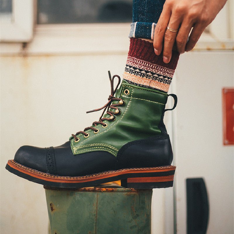 Men's Vintage Color Block High-top Leather Boots - InspiredGrabs.com