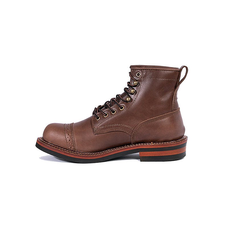 Men's Vintage Color Block High-top Leather Boots - InspiredGrabs.com