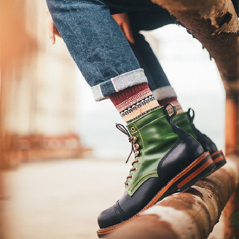 Men's Vintage Color Block High-top Leather Boots - InspiredGrabs.com