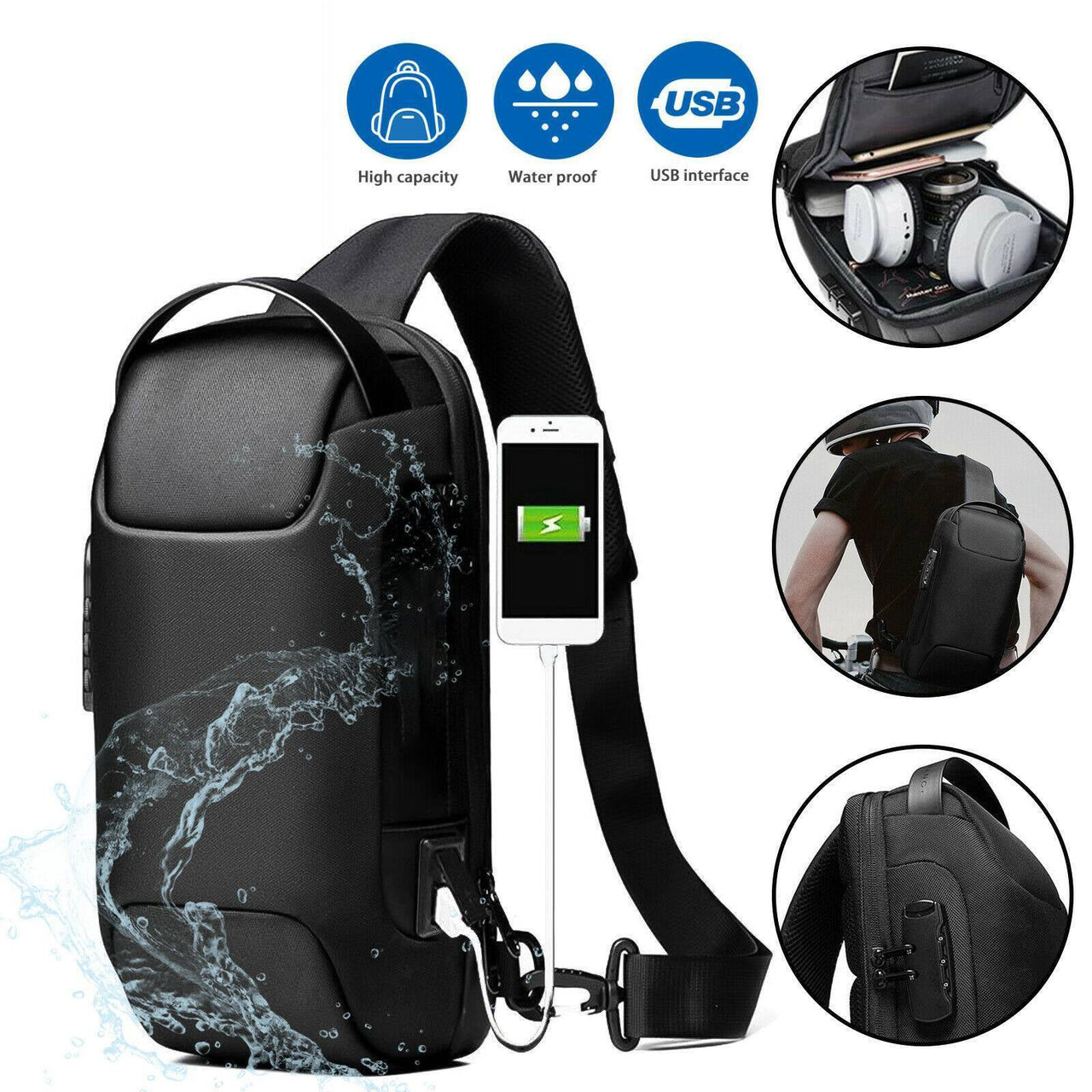 Men's Waterproof Oxford Multifunction Crossbody Bags Anti-theft Shoulder Bags Messenger Sling Chest Bag Pack for Male Sling Shoulder Crossbody Waterproof Anti-theft Chest Bag Backpack USB - InspiredGrabs.com