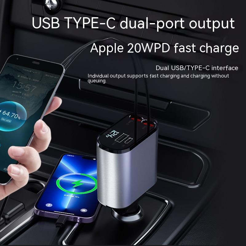 Metal Car Charger 100W Super Fast Charging Car Cigarette Lighter USB and TYPE-C Adapter - InspiredGrabs.com