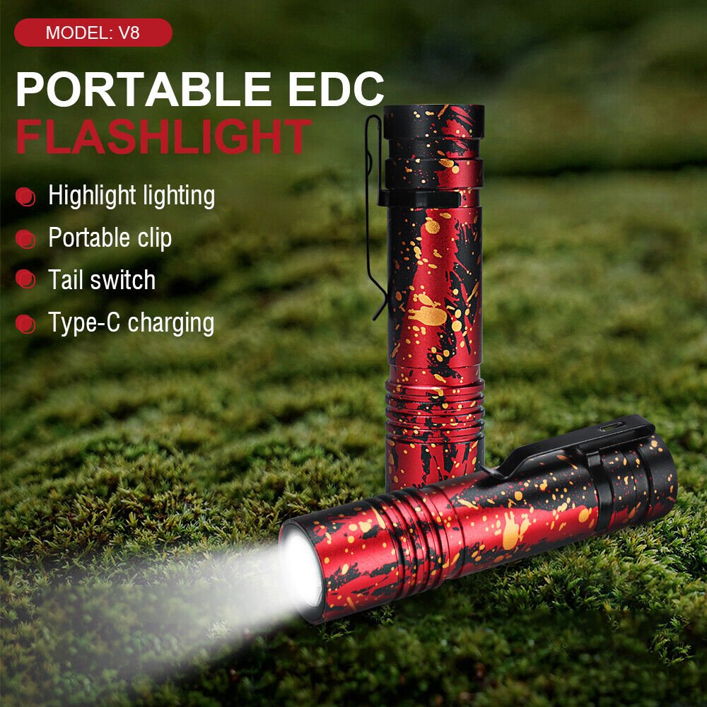 Mini Pocket LED Flashlight Clip-on Rechargeable Torch Light Lamp Camping Hiking - InspiredGrabs.com