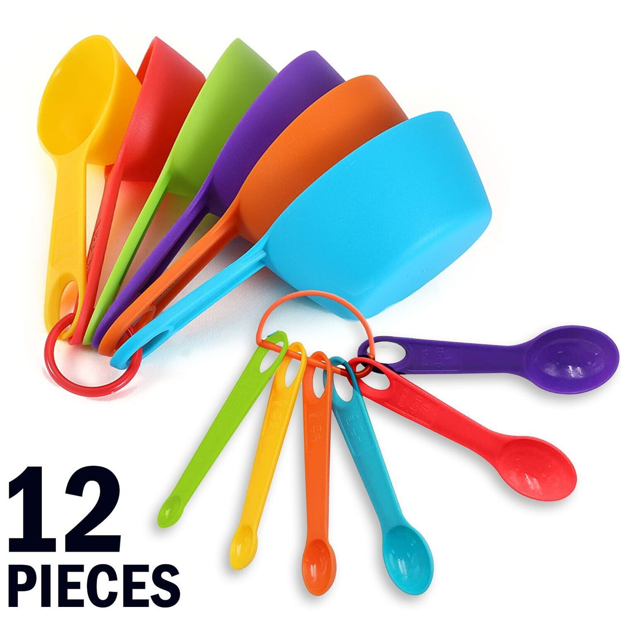 Multi-color Measuring Cups and Spoons 12-Piece Set Plastic Cooking Kitchen Tools - InspiredGrabs.com