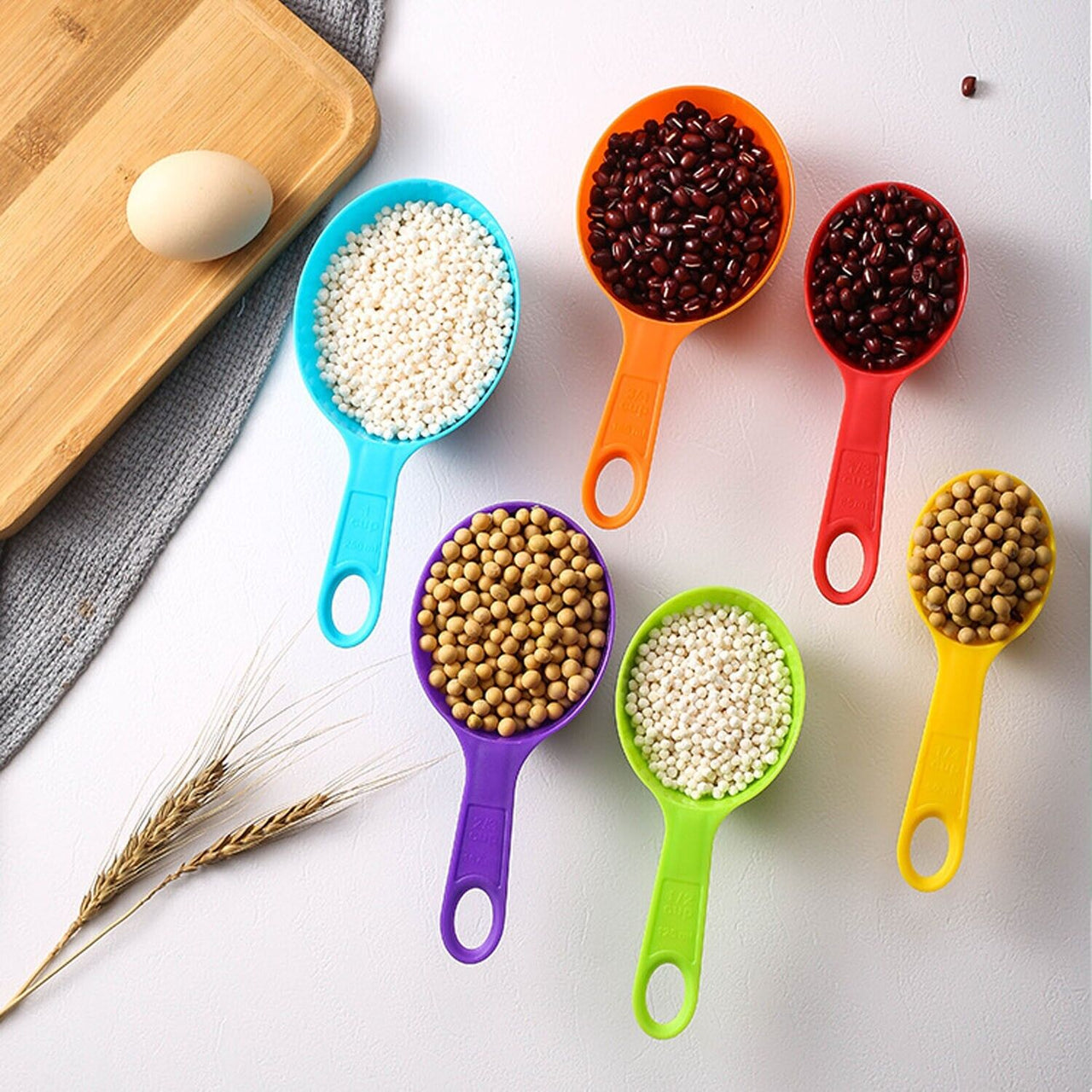 Multi-color Measuring Cups and Spoons 12-Piece Set Plastic Cooking Kitchen Tools - InspiredGrabs.com