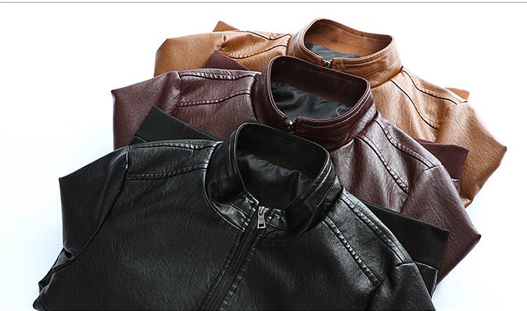 New Arrival: Men's Slim Stand-Up Collar Leather Jacket - Perfect for Autumn and Winter! - InspiredGrabs.com