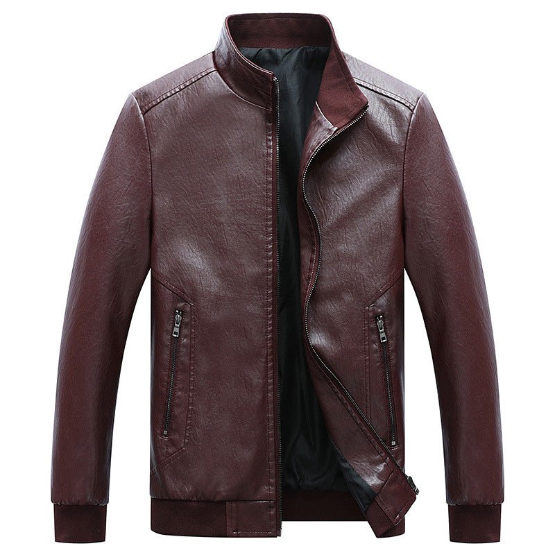 New Arrival: Men's Slim Stand-Up Collar Leather Jacket - Perfect for Autumn and Winter! - InspiredGrabs.com