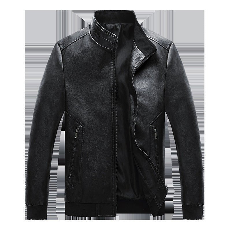 New Arrival: Men's Slim Stand-Up Collar Leather Jacket - Perfect for Autumn and Winter! - InspiredGrabs.com